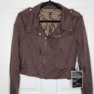 Love Stitch - Heathered Brown Crop Fashion Jacket
